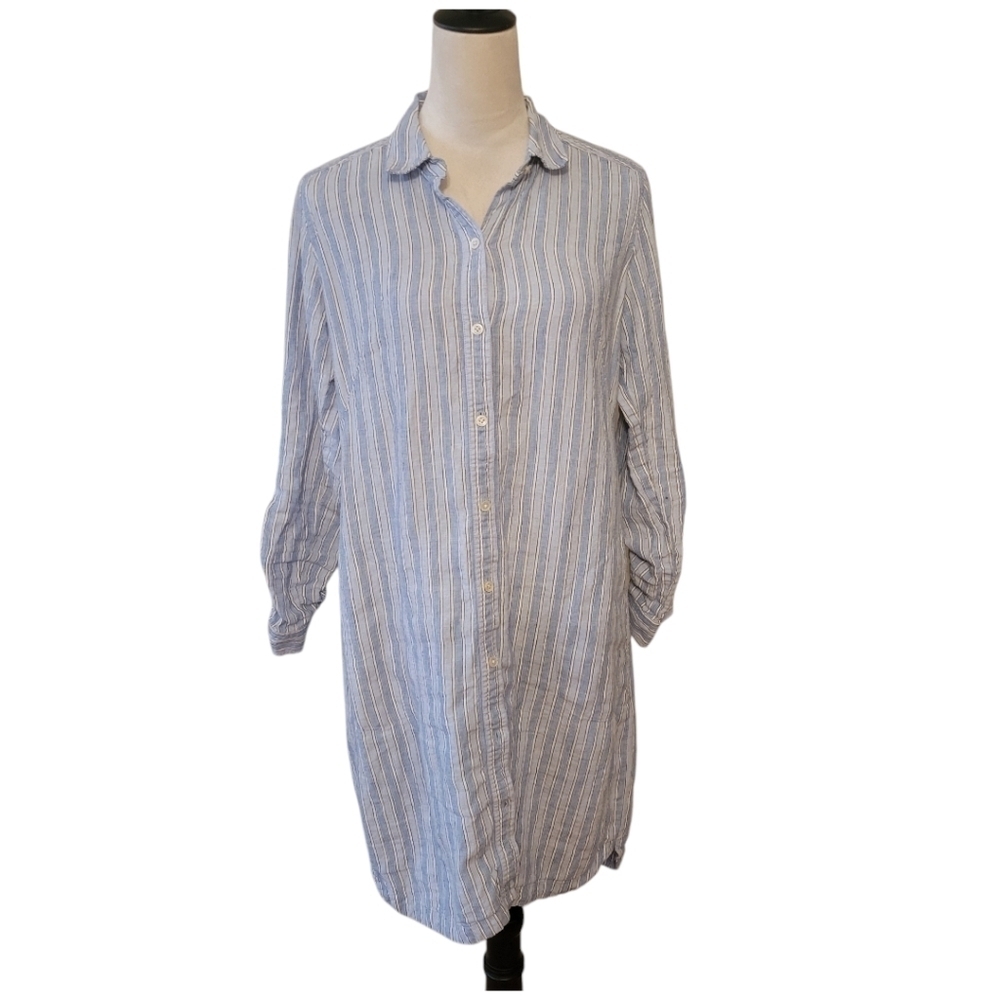 J. Jill Love Linen Blue Striped Linen Shirt Dress Size‎ Small - Picture 2 of 5